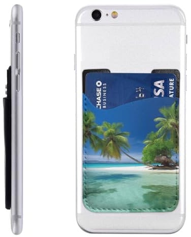 HEBSDFG Palm Trees and Clear Sea Printed Phone Card Holder Wallet, 3M Adhesive Stick on Phone Wallet Case for iPhone and Android