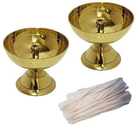 BRACOP® Messing-Öl-Diya mit 100 Baumwolldochten, 2er-Set, religiöse Heim-Tempeldekoration, Moderne dekorative Öl-Diya, Butter-Diya-Lampe, kleine Ghee-Lampe, Beleuchtung für Tischlaterne