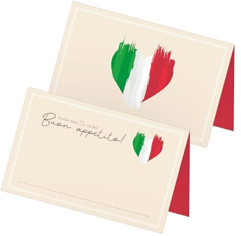 itenga 48x Tischkarten Platzkarten Italien | Motiv mit Italienischer Flagge & Buon Appetito!