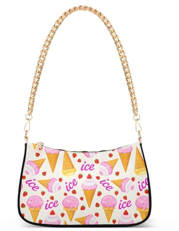 OWFKAY Clutch, Umhängetasche, Handtasche für Damen, Hobo-Tasche, Geldbörse, Eistüte, Erdbeere mit Reißverschluss