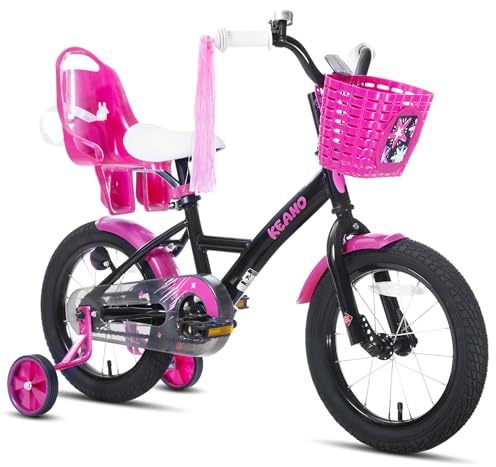 JOYSTAR Zinnia 16 Zoll Kinderfahrrad für Mädchen von 4-7 Jahren, 16 Zoll Mädchenfahrrad mit Stützrädern & Baket & Luftschlangen,Schwarz