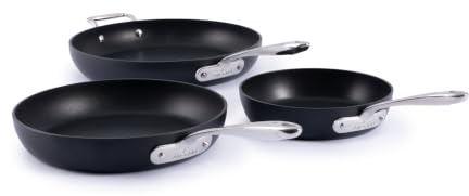 All-Clad Hard Anodized Essentials Nonstick Fry Pan 3 Piece Set, 8, 10 & 12 Induction, Oven Safe 500F, Kitchen Frying Pans, Skillets, Ergonomic Handle, Premium Cookware, Dishwasher Safe, Black