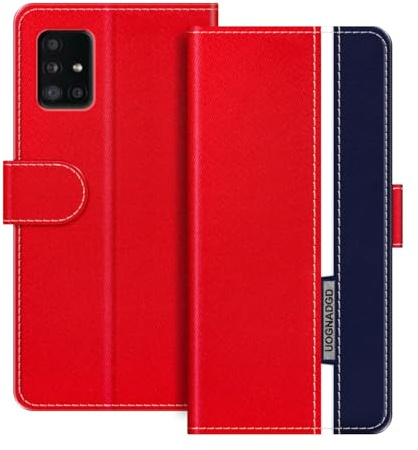 UOGNADGD Custodia in pelle a righe per Galaxy M31S - Rosso | 6.5 Custodia portafoglio flip con blocchi di colore, chiusura magnetica, supporto e portacarte