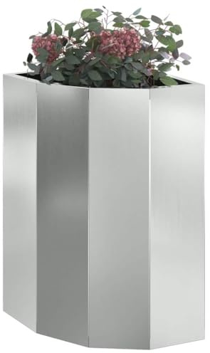 vidaXL Eckpflanzer Silber 30 x 30 x 50 cm Verzinkter Stahl, Garten und Terrasse, moderner Stahlpflanzer, robuster Blumenbehälter, stylische Pflanzendeko
