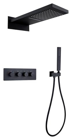 FQYEP Conjunto de Ducha Termostática Empotrado Empotrado Kit Termostático Ducha Empotrado Latón,Negro