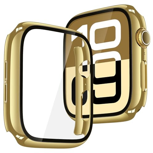Recata 2 Stück Schutzhülle mit Displayschutz für Apple Watch SE3 (2025), SE2, SE, Series 6/5/4 44mm, Ultradünne, Sturzfeste und Kratzfeste Abdeckung Schutz, Gold+Transparent