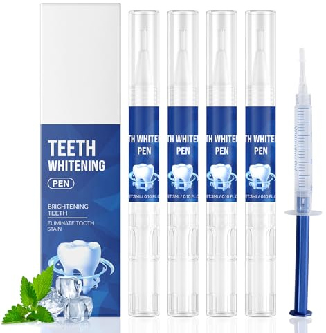 4Pcs Zahnaufhellung Stift Zahnweiss Stift Teeth Whitening Pen Bleaching Zähne Zahnbleaching Set Zähne Bleichen Zahnaufheller Zahn Weissmacher Effektiv Entfernen Zähne Flecken mit 1 Zahnbleaching Gel