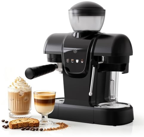 BENFUCHEN Espresso Kaffeemaschine mit Mahlwerk, 19 Bar, Touchscreen, Milchaufschäumer, 220g Bohnenbehälter, 800ml Wassertank, Filter Kaffee & Espresso Kombination,Schwarz