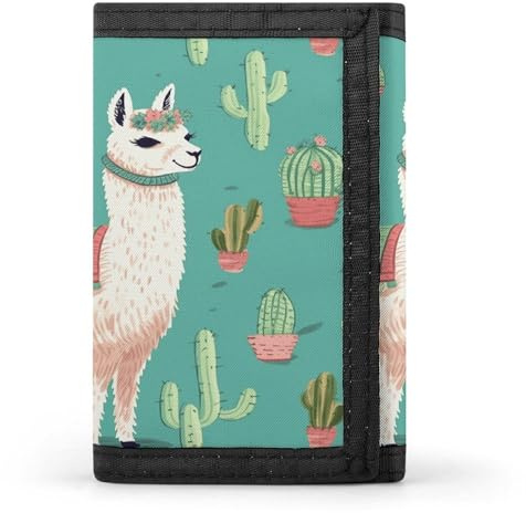 FekiLoot Alpaca Cactus Wallet Minimalist Front Pocket Slim Credit Card Holder Stylish Trifold Wallet for Men Women
