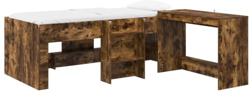 Mhdvray Bettgestell mit Schreibtisch Kombi, Hochbett Alternative mit Integriertem Arbeitstisch, Bett 203x111x68.5cm Fuer 1 Person, Lattenrost aus Holzwerkstoff, Geraeucherte Eiche