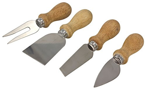 say Cheeese 4er Set Käsemesser mit Käsespaten, Weichkäse Messer, Hartkäse Messer und Käsegabel mit Holzgriff