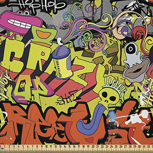 ABAKUHAUS Graffiti Microfaser Stoff als Meterware, Hip Hop Kultur Gestaltung, Deko Basteln Polsterstoff Textilien, 2M (230x200cm), Orange Gelb Grau
