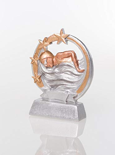 Henecka Schwimmen-Pokal, Resinfigur Schwimmen Damen, Silber Rosegold, mit Wunschgravur, Größe 12,5 cm