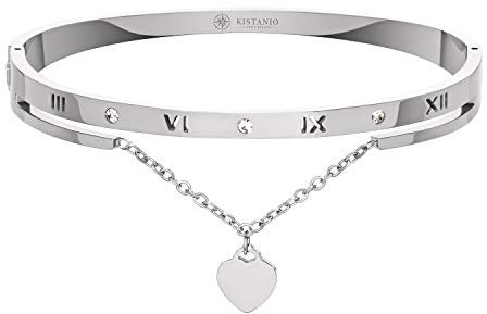 Kistanio Damen Armreif Heart Pendant Silberfarben KIS-BAN-HEARPEN-SI