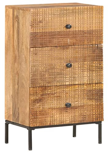 vidaXL Mangoholz Massiv Sideboard mit 3 Schubladen Handgeschnitzt Kommode Anrichte Schrank Beistellschrank Schubladenschrank 45x30x75cm