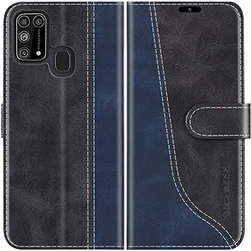 Mulbess Handyhülle für Samsung Galaxy M31 Leder Hülle, Ledertasche mit Bookstyle, TPU Stoßfeste, Magnetverschluss, Aufstellfunktion, Stilvoll Schwarz