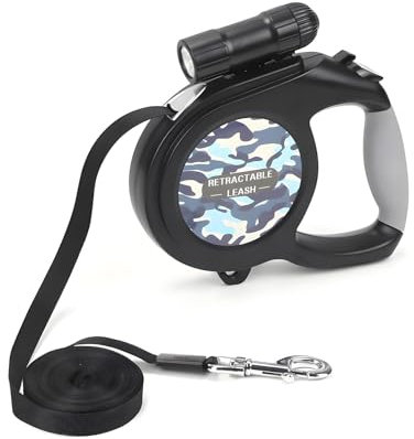 Trintion 8M Hundeleine Gurt-Rollleine Einziehbar Gurt-Leine Mit Abnehmbarer Taschenlampe rutschfest-Griff für Kleine & Große Hunde bis 50kg