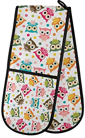 PUXUQU Ofenhandschuhe Süß Bunt Vogel Eule Topfhandschuh Oven Mitts Backhandschuhe Topflappen für Zuhause Küche Backen Kochhandschuhe
