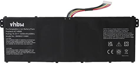 vhbw Akku kompatibel mit Acer Swift 3 SF315-51G-8838, SF314-51-345H, SF314-51-3632 Notebook (3200mAh, 15,2V, Li-Ion)