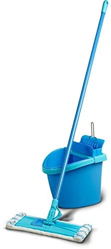 Spontex - Magic'Hook - Kit Balai Plat + Seau Essoreur - Système d'essorage Manuel Pratique - Kit Compact - 1 Kit + 1 Recharge Supplémentaire