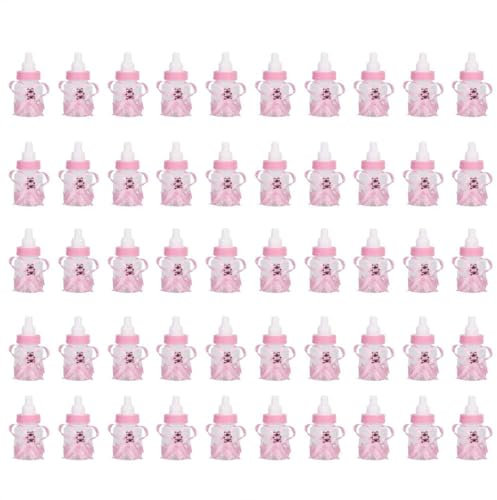 Baby Candy Box,2 Farben 50 Stück Süßigkeiten Schokoladenflaschen Box Flasche Baby Shower Babydusche Geschenk Box Party Taufe Geschenkpaket (Rosa)