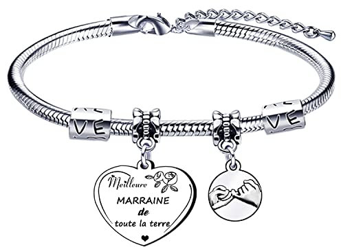 Lumengqi Cadeau Noël Bracelet de Marraine d'anniversaire Cadeau de Noël/ fête des mères pour Marraine «meilleure MARRAINE de toute la terre »… (1)
