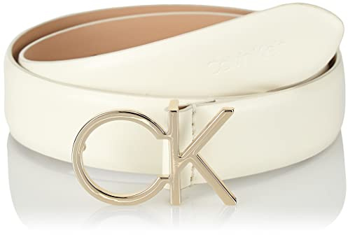 Calvin Klein Damen Gürtel Re-Lock Ck Logo Belt 30mm aus Leder, Weiß (Ecru), 125 cm