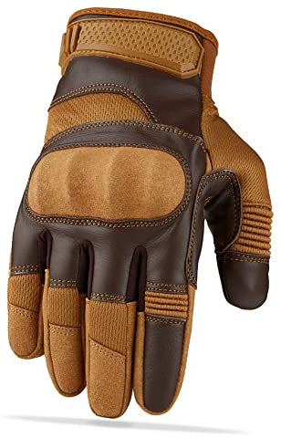 GearX Flex Leder- und Netzhandschuhe für Motorrad, Radfahren, Motorrad, Jagd, Arbeit, Outdoor-Ausrüstung Paintball (L, braun)