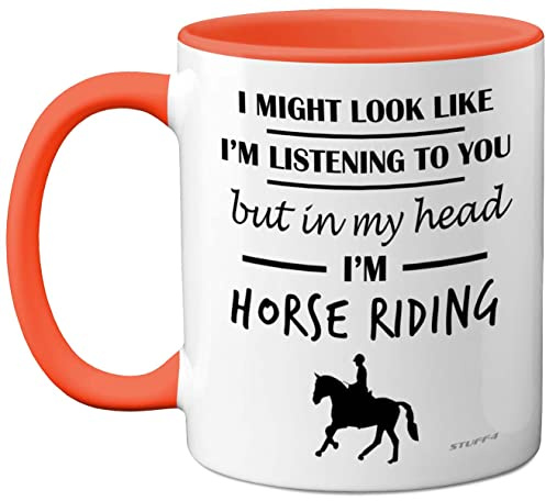 Riding Gifts for Lovers, Mugs Girls, Rider 11oz Ceramic Dishwasher Safe | In My Head I'm Horse Riding, Riding Gifts for Lovers, Mugs Girls, Rider 11oz Ceramic Dishwasher Safe Orange Handle Mugs Cup