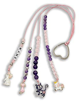 Majas Perlen Rechenkette echte Edelsteine Mädchen mit Name Katze Rosenquarz Amethyst - Geschenk 1. Schultag Einschulung - Zählschnur ABC Lernmittel Homeschooling - Handmade Personalisierbar