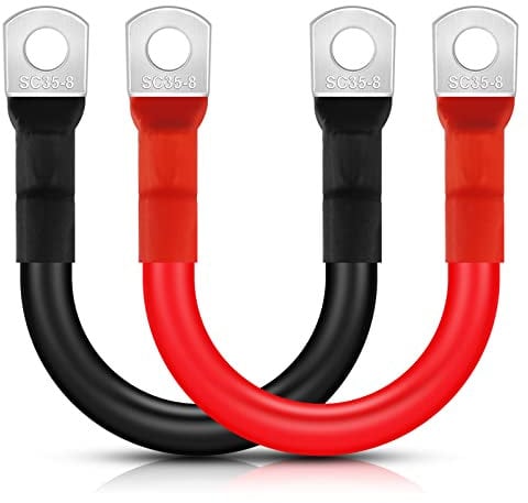 Lpluziyyds - Cavo invertitore per batteria, 2 pezzi, 2 AWG/35 mm², 15 cm, 12 V, rosso e nero, cavo caricabatterie per auto, con terminali ad anello M8, filo di rame per camion, moto, camper, marina