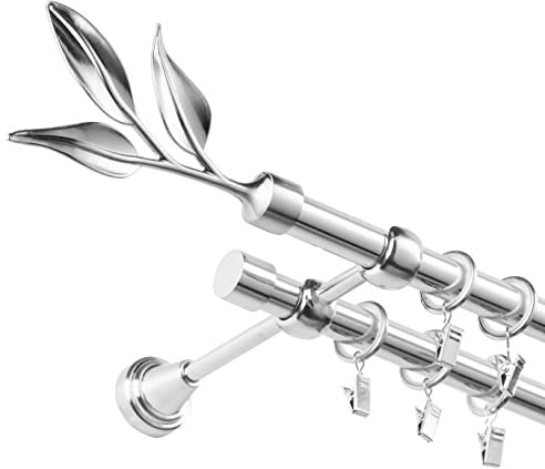 Fenster DEKOR - Gardinenstange Wandmontage 2-läufig 300 cm - Vorhangstange aus Stahl mit 60 Ösen und Clips - Gardinen Stange Stahl - Gardinenstangen im Set mit Dübel - Elegante Vorhangstangen