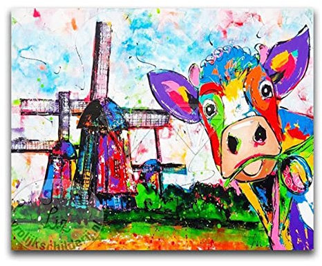 Diamantkunst-Set für Kinder, Anfänger, handgezeichnete Kuh, komplett rund, Diamant-Stickerei, Bilder, Malen nach Zahlen, perfekt für Entspannung und Heimdekoration, 60 x 80 cm