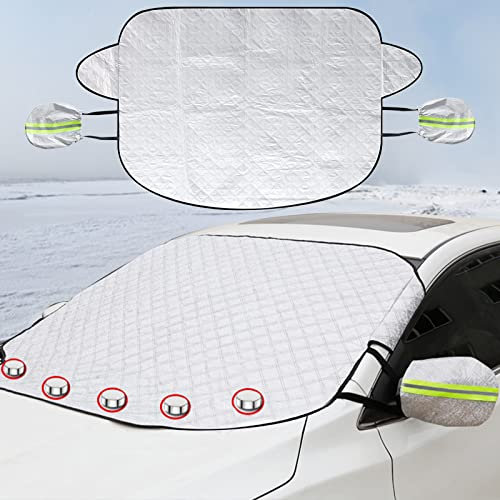 Zhongtou Frontscheibenabdeckung Auto Scheibenabdeckung Windschutzscheiben Magnetische Sonnenschutz Abdeckung mit Rückspiegelabdeckung Eisschutzfolien Anti-Schnee Wind Frost EIS Staub 148x116 cm