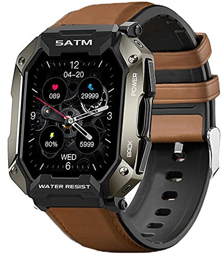 ceston AMAZTIM C20 Bands, Leather Silicone Breathable Replacement Smartwatch Strap Wristband Compatible with Kospet Tank M1 Pro/AMAZTIM C20 1.71 Military Sports Smart Watch/C20 Military Smart Watch