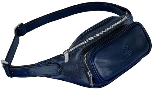 Bauchtasche Leder - Damen und Herren Bauchtasche - Zeitlose Gürteltasche - 100% Leder - Italienische Handwerkstradition - Blau - Time Resistance
