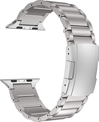 MaKTech Titan Metall Armband,Schildpatt Rückenform,Steifigkeit und leichtes Gurt,Kompatibel mit Apple Watch Series 8/7/6/SE/Ultra/2022 (41mm/40mm,Silber Grau)