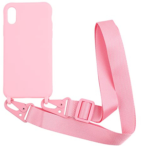 PuYu Zhe Compatible With iPhone Xs Max Case,Soft Matte Silicone TPU Crossbody Cover with Adjustable Neck Cord Lanyard Strap,Slim Stylish Shockproof Lanyard Case-Pink