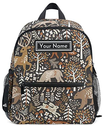 GuoChe Personalisierter Kleinkind-Rucksack für Jungen und Mädchen, individuelle Kinderrucksäcke im Alter von 3–7 Jahren, niedliche Waldtiere, Niedliche Waldtiere, Small