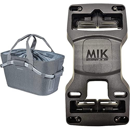 Basil Damen Lenkertasche-2179230620 Lenkertaschen, Grey Melee, 22 L & Unisex – Erwachsene MIK Trägerplatte, Black, One Size