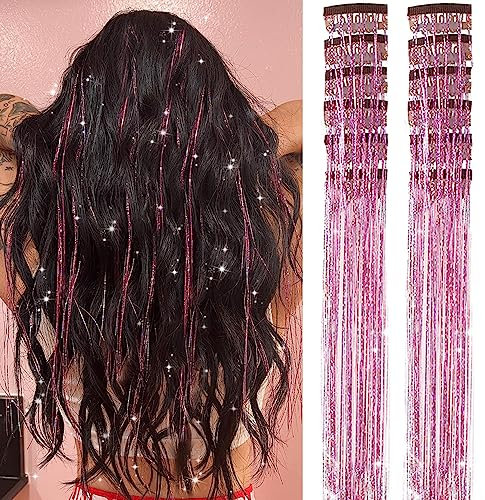 Umylar Oropel Lot de 12 extensions de cheveux Rose pailleté 50,8 cm
