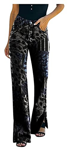 FUPODD Jeans Damen High Waist Mit Schlitz Jeans Damen Ausgefallen Besonders Retro Knopfleiste Ankle Jeanshosen Cargo Jeans Damen Druck Sweatpants Lounge Pants Hose Damen Elegant Hosen Damen Baggy