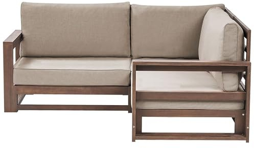 Lounge Ecksofa Akazienholz dunkelbraun 2-Sitzer Auflagen taupe Timor II