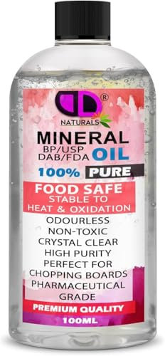 Pure Mineral Oil Premium Food Safe, Chopping Board Oil, Cutting Board, Worktop, Butcher Blocks, Countertops Wood, Slate, Stone- Tasteless, odourless & Clear (100ml Cap)