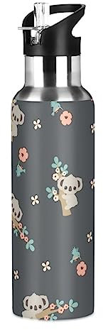 Koala Gourde isotherme en acier inoxydable avec couvercle à paille pour garçons et filles - 600 ml