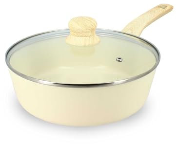 MENASTYL - Sauteuse 24cm Colorama crème - En Aluminium - Revêtement antiadhésif en céramique - Tous feux dont induction