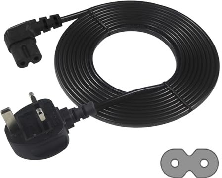 TV power cable - UK 3PIN Plug to Right Angled 90 Degree IEC C7 Figure 8 UK Plug mains Power Cable - Compatible for PS5, Xbox Series X, Smart LED T, Samsung, LG, Sony TV (Black 5M)