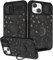 Pegmode (2in1 for iPhone 13 Case/for iPhone 14 Case for Women Moon Stars Cute Girly Girls Phone Cases Pretty Black Design with Camera Cover+Ring Holder Fashion Space for Apple 13/Apple 14 Cover 6.1''