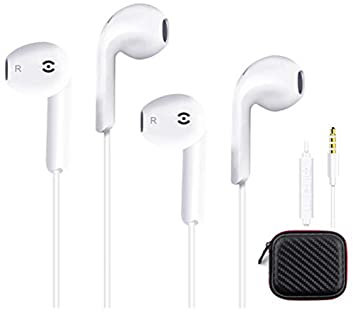 Mr. Gadget's Solutions Confezione da 2 auricolari stereo in-ear, con cavo bianco, con telecomando e microfono