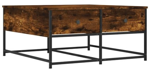 vidaXL Couchtisch, Beistelltisch mit viel Stauraum, Wohnzimmertisch Sofatisch mit Metallgestell, Tisch Kaffeetisch Teetisch, Räuchereiche Holzwerkstoff